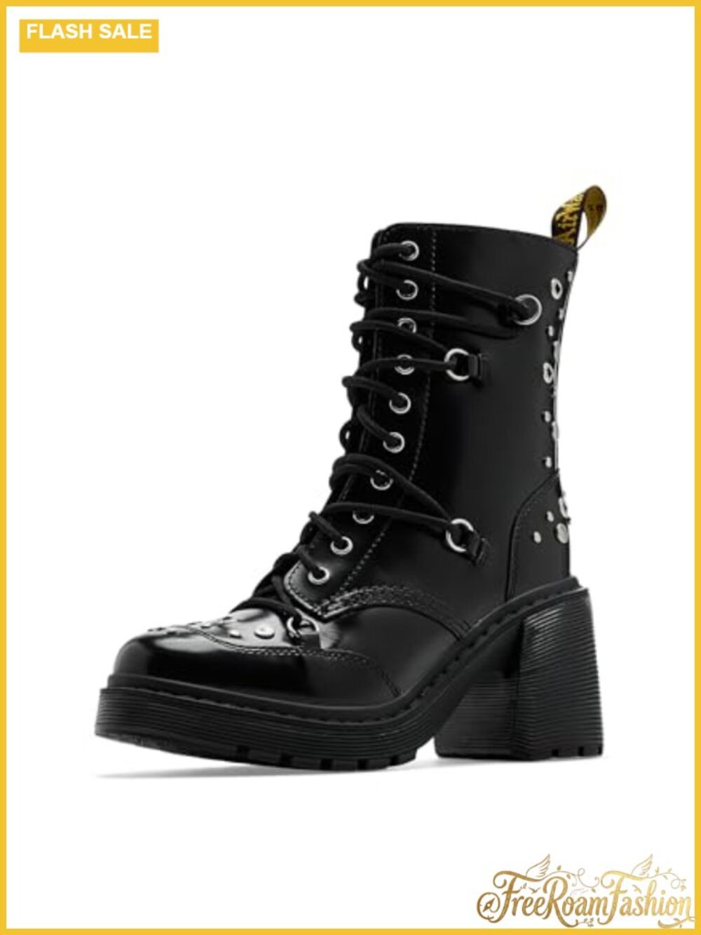 Dr Martens Chesney Leather Mid-Calf Combat Boots 10-Eye Zip Lace Up